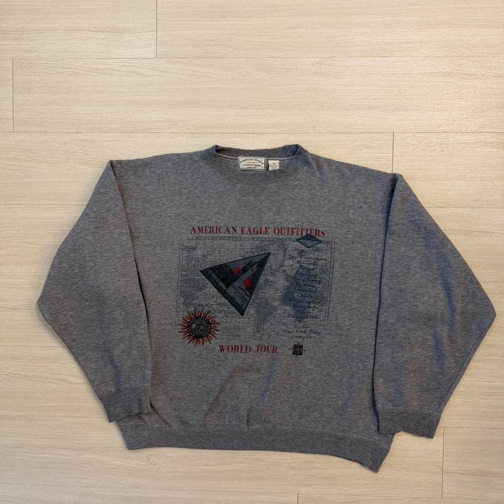 Vintage 90's American Eagle Outfitters World Tour Grey Crewneck Sweatshirt XL